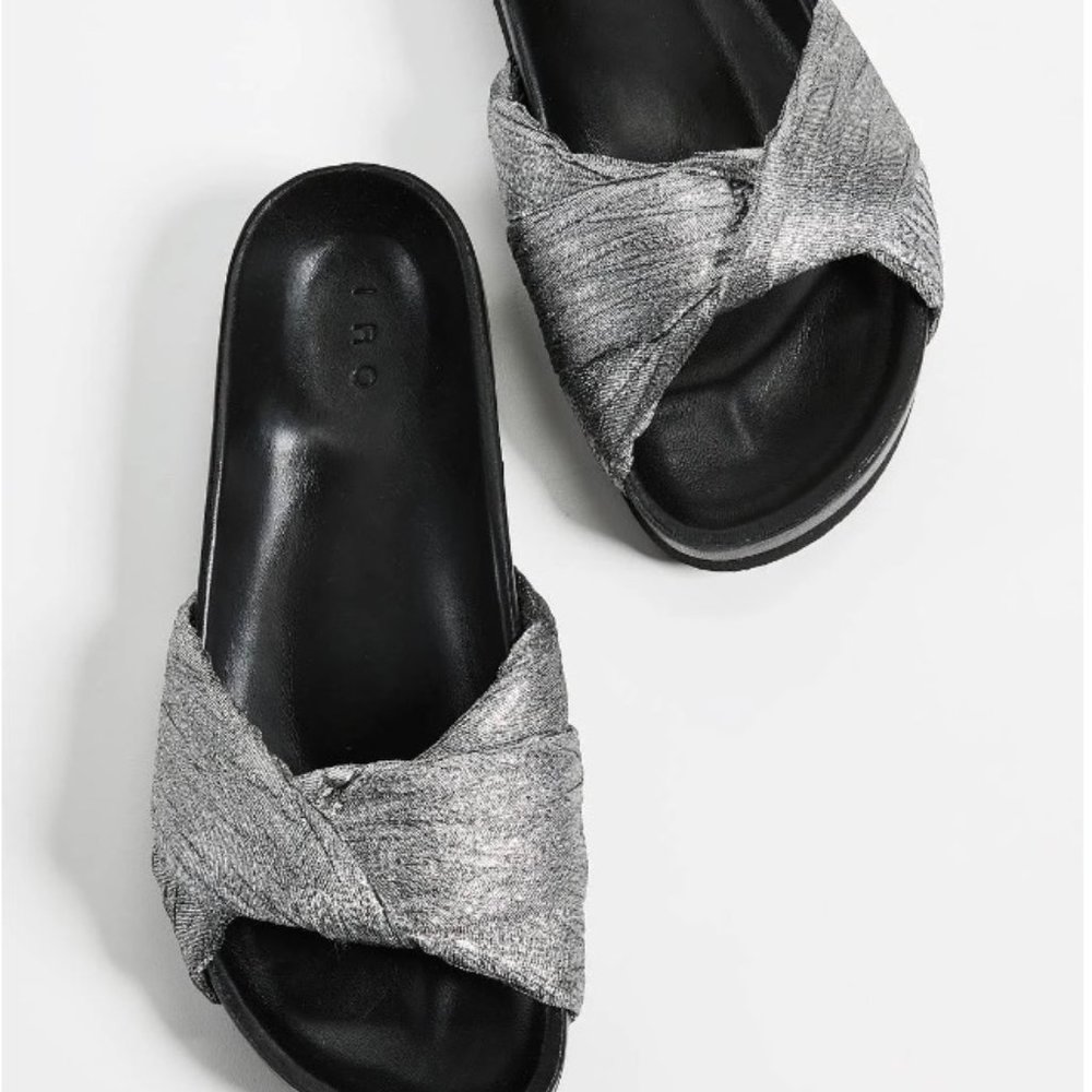 IRO KAELY SLIDE SANDALS Silver Slides, Size 9 (39)